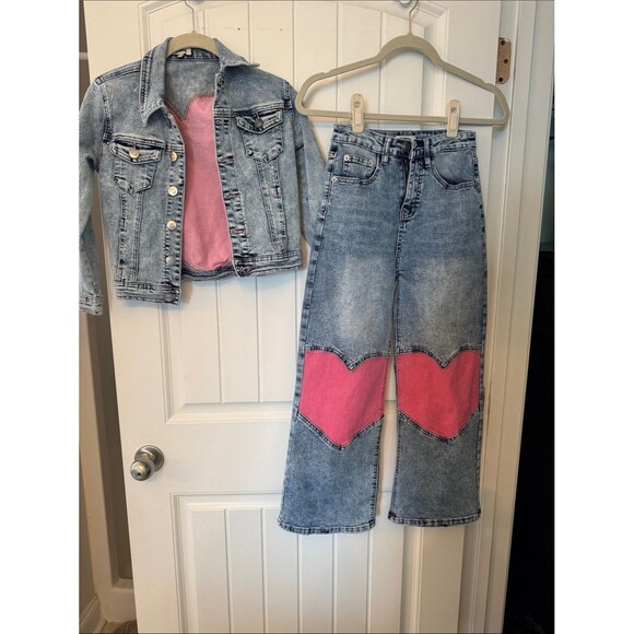 Unbranded Other - Pink Heart Patch High-Waist Wide-Leg Jeans